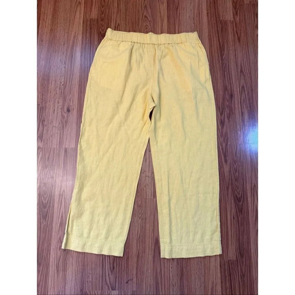 United by Blue Women's Linen Blend Straight Leg Trouser Pants Deep Yellow Large